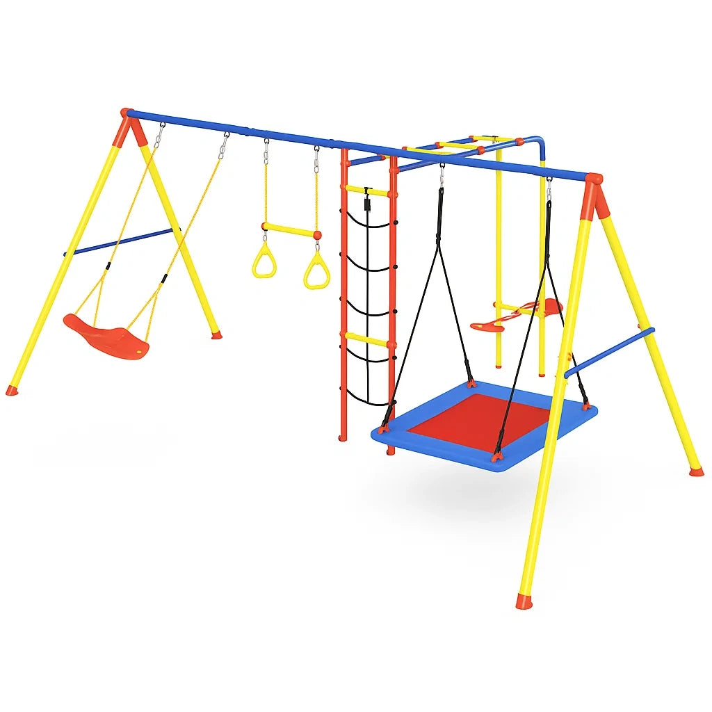 Kinder Outdoor Spielplatz Set aus Stahl mit Schaukel und Klettergerüst