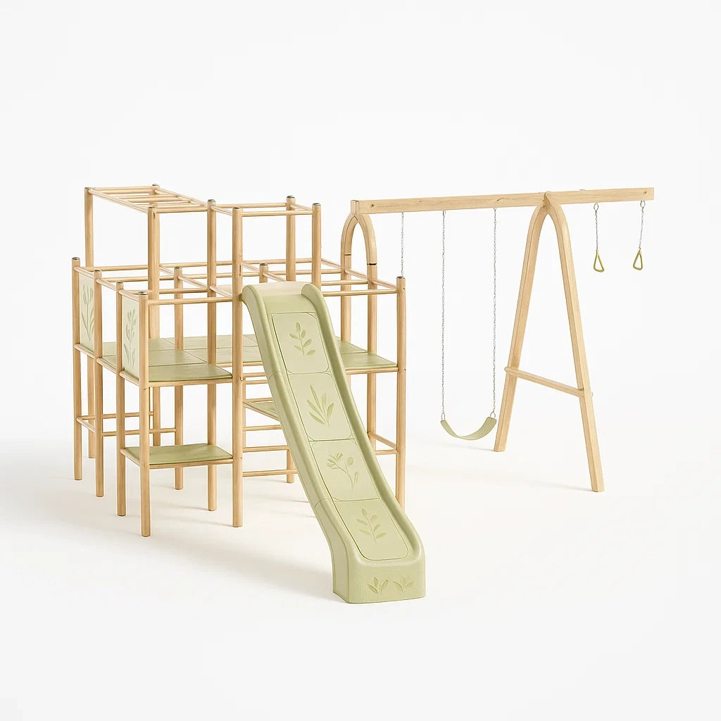 Holzspielplatz-Set mit Schaukel und Rutsche - Holz/Grün