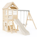 Holzspielhaus mit Rutsche und Schaukel Natur