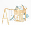 Holzspielplatz mit Rutsche und Schaukel