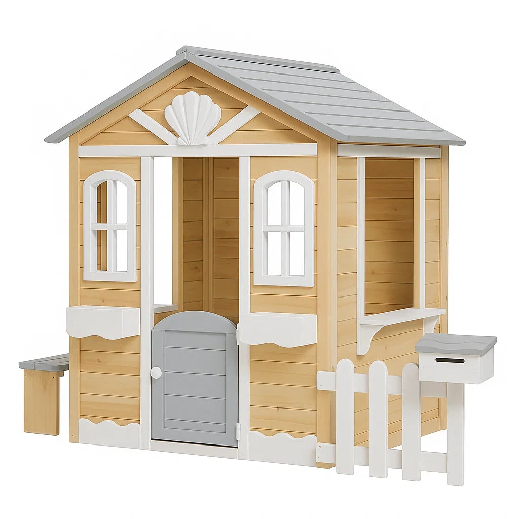 Kinder Spielhaus aus Kiefernholz mit Veranda und Briefkasten