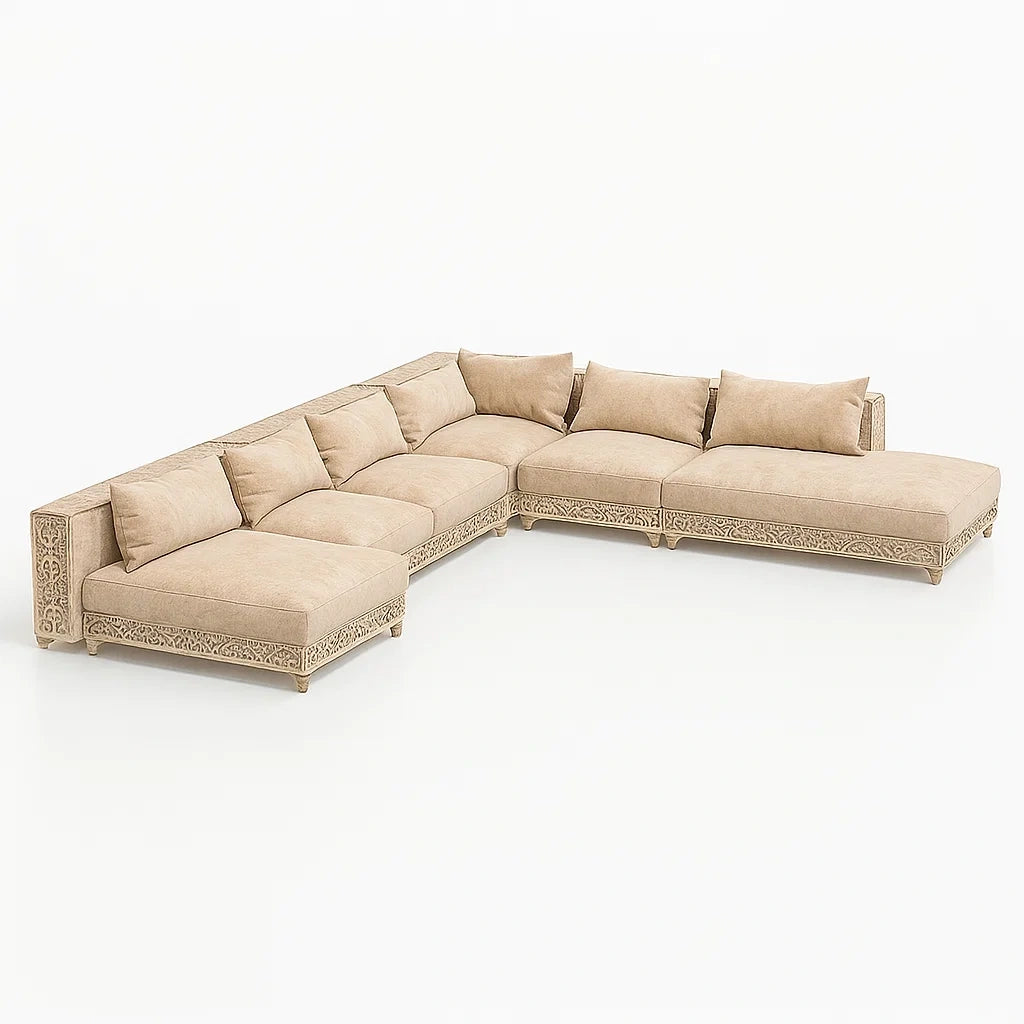 Ecksofa Beige Mikrofaser Massivholzverzierung