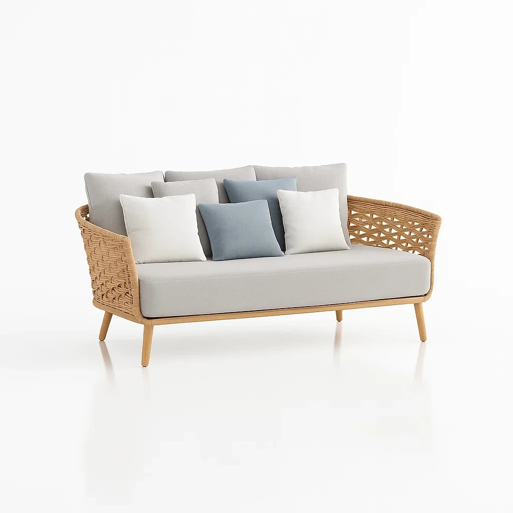 Outdoor-Sofa Rattan Textilgewebe Beige 168cm