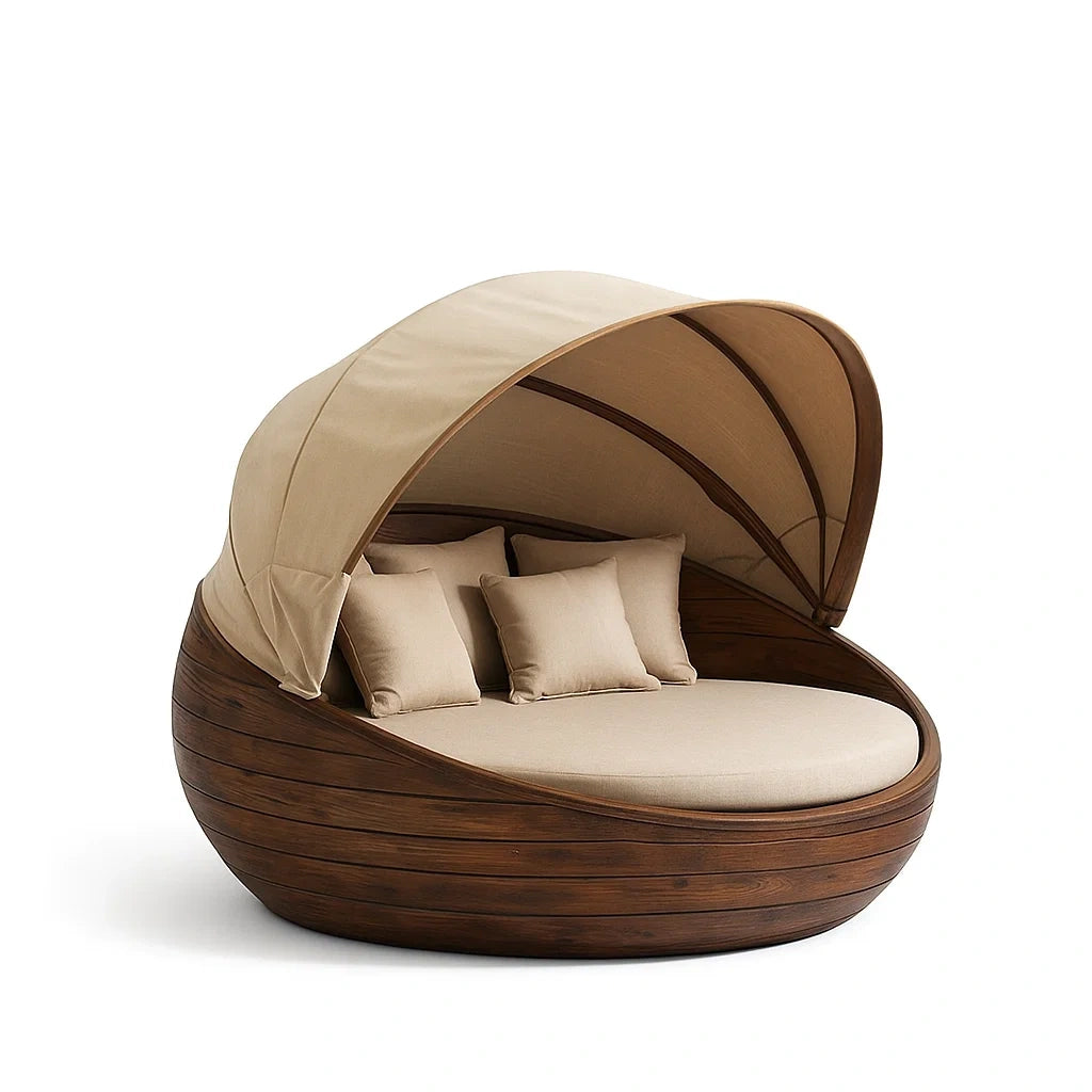 Holz Outdoor Tagesbett mit Polyesterverdeck Beige