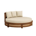 Rundes Holz-Tagesbett mit Baumwollbezug Beige