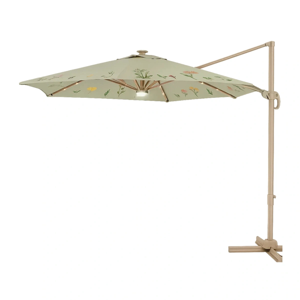 Ampelschirm aus Aluminium und Polyester, 3m, Grün mit Blumenmuster