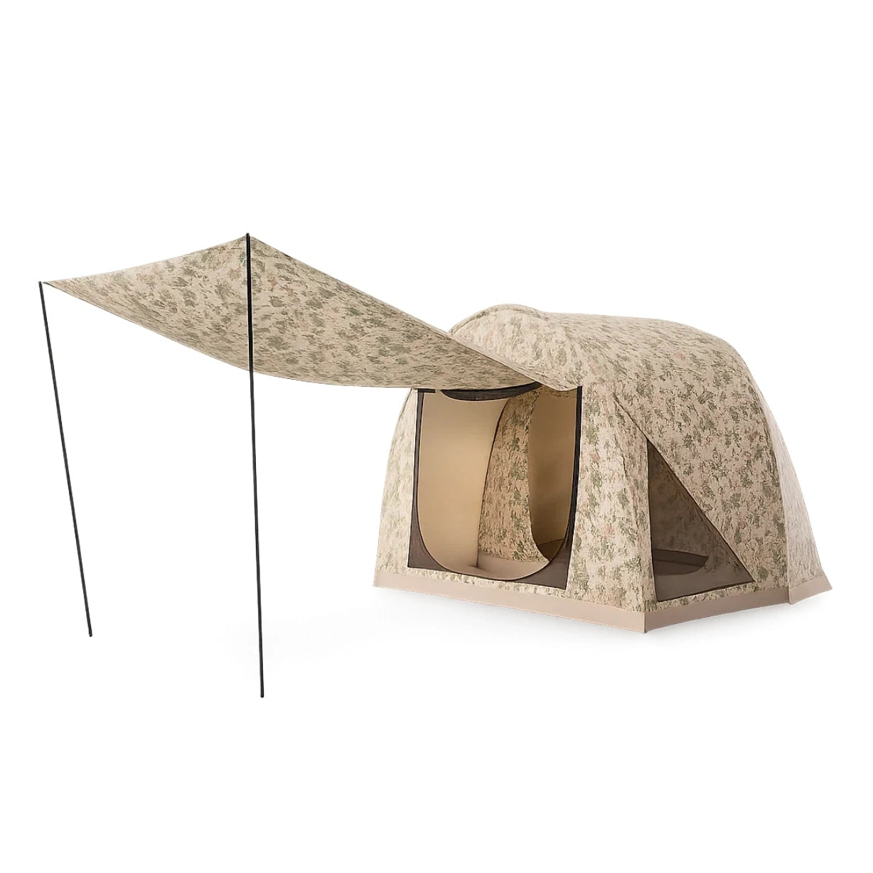 Campingzelt Kuppel mit Vordach aus Polyester für 4 Personen, Beige Tarnmuster