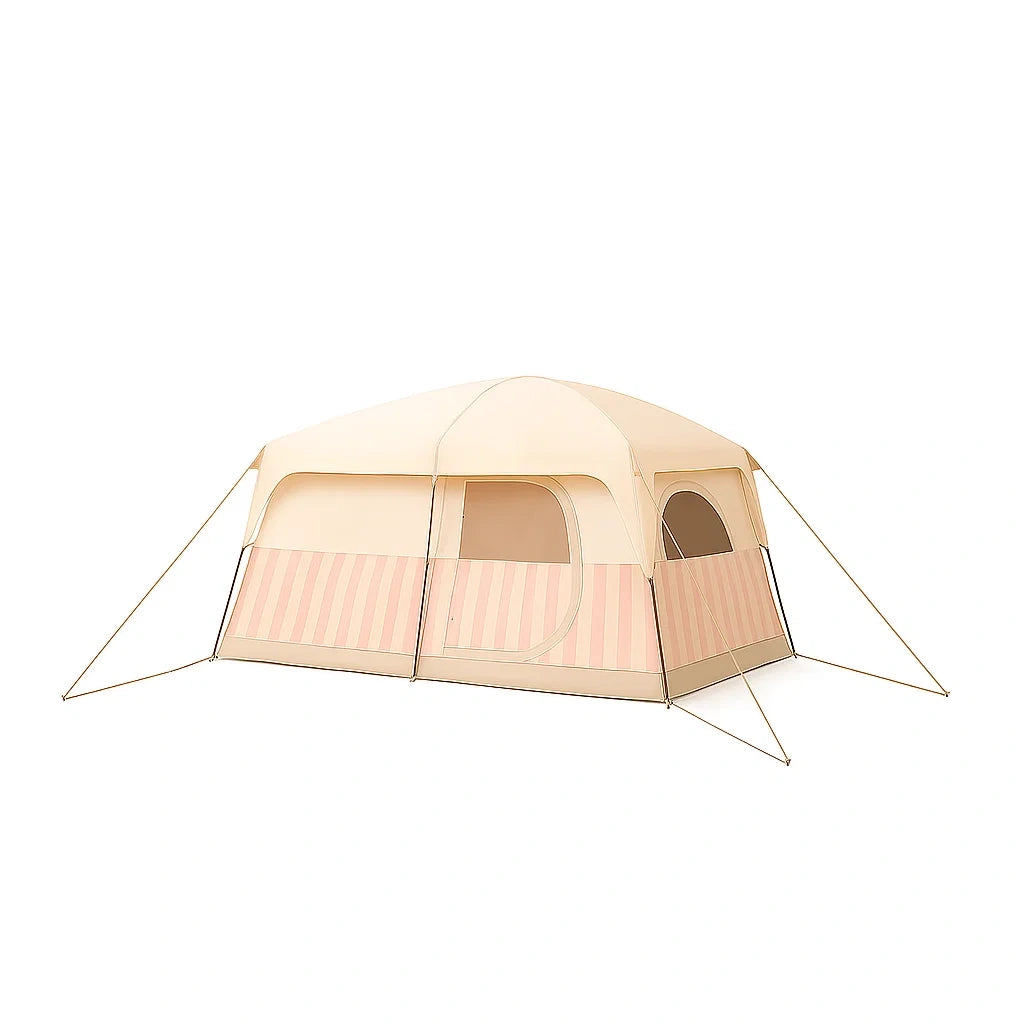 8-Personen Campingzelt Polyester Beige/Rosa Rechteckig 400x300x210cm