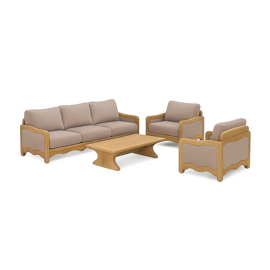 Holz Gartenmöbel Set mit Beige Stoffbezug