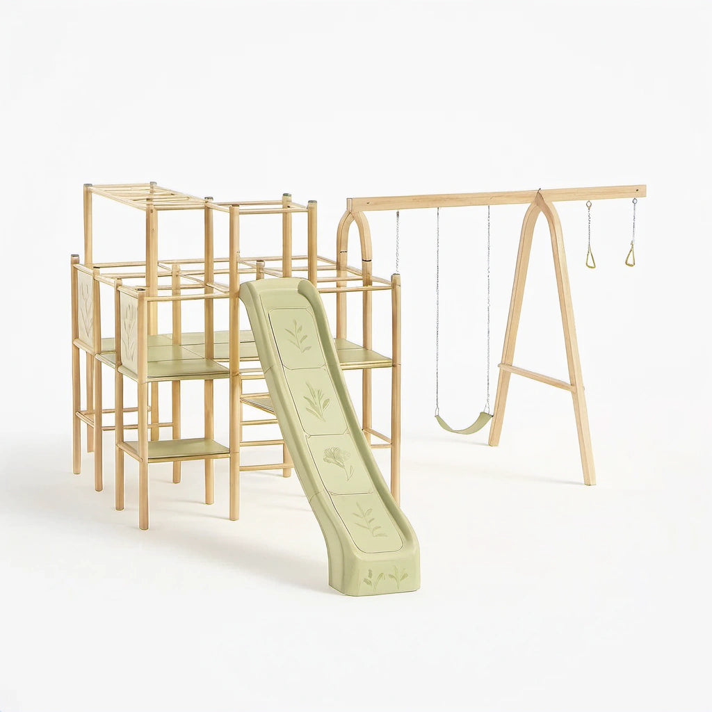 Holzspielplatz-Set mit Schaukel und Rutsche - Holz/Grün