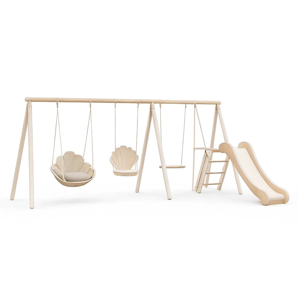Kinderschaukel-Set mit Rutsche aus Holz Beige