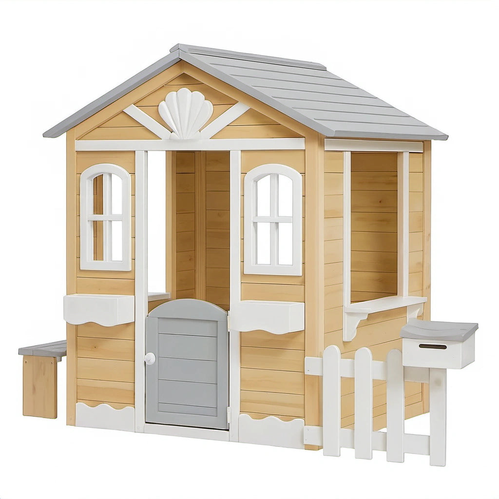 Kinder Spielhaus aus Kiefernholz mit Veranda und Briefkasten