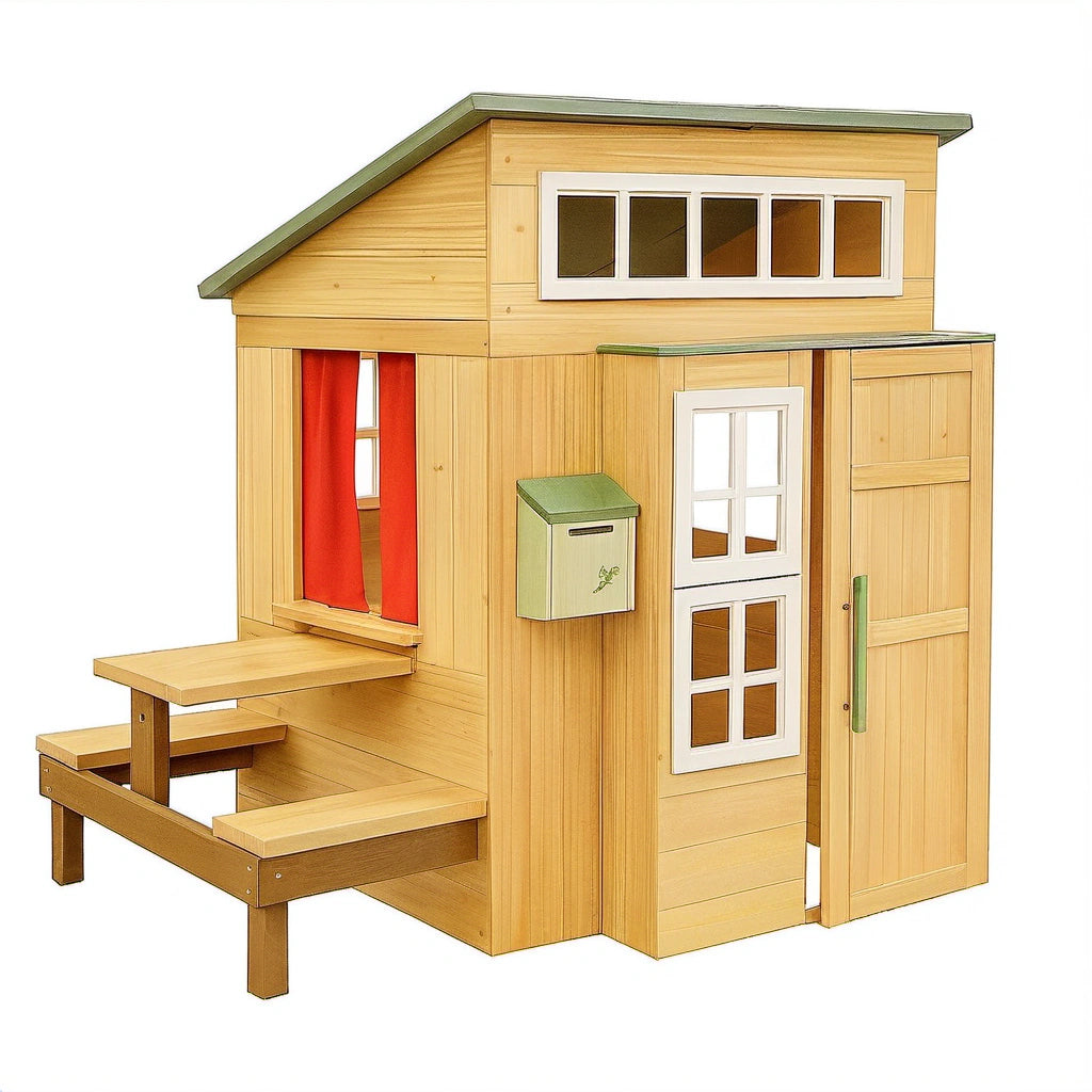 Kinderspielhaus aus Fichtenholz mit Kunststofffenstern