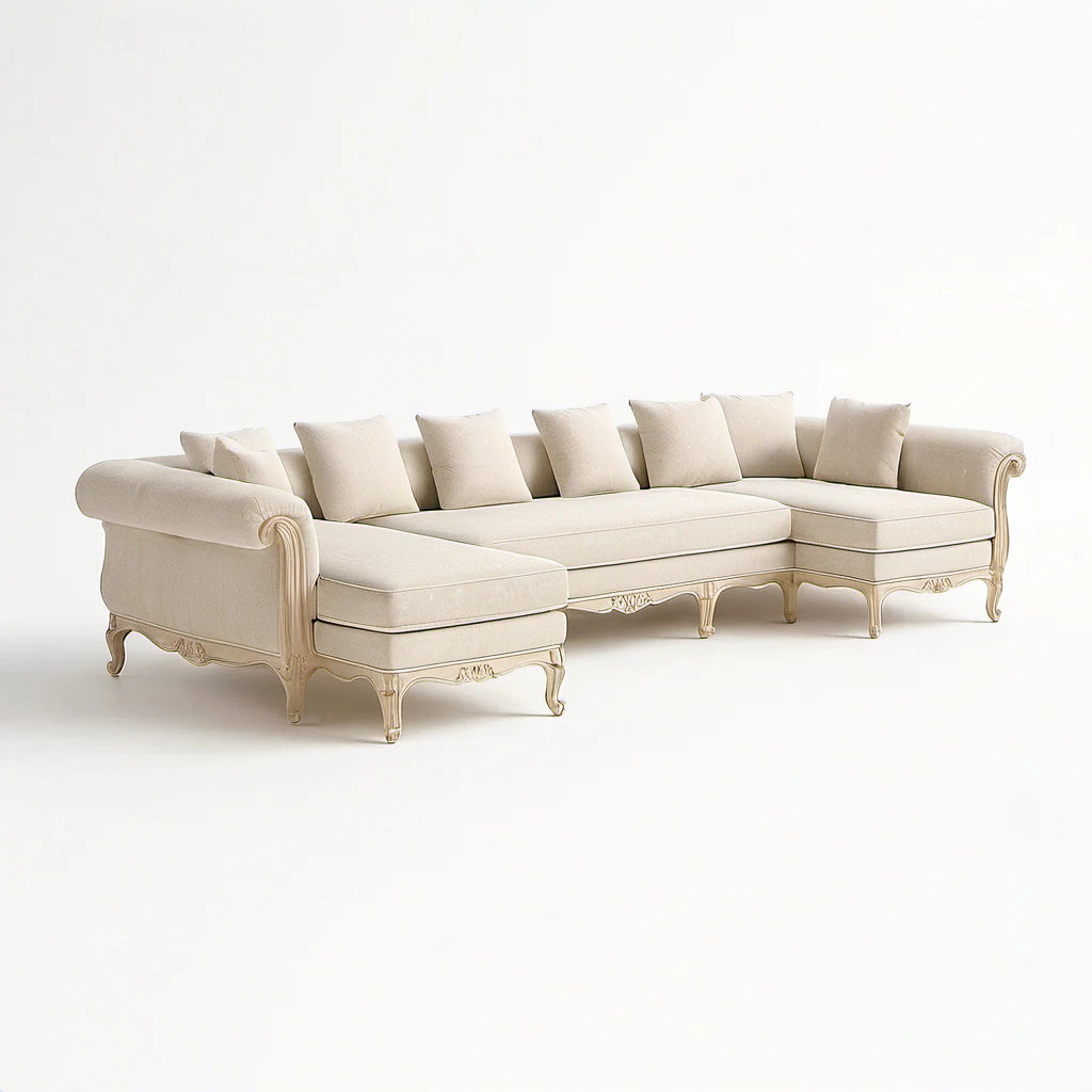 Ecksofa aus Leinenstoff mit Holzgestell