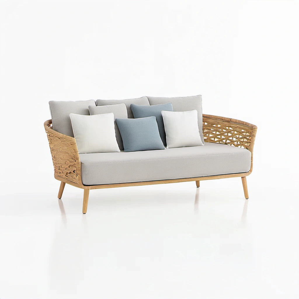 Outdoor-Sofa Rattan Textilgewebe Beige 168cm