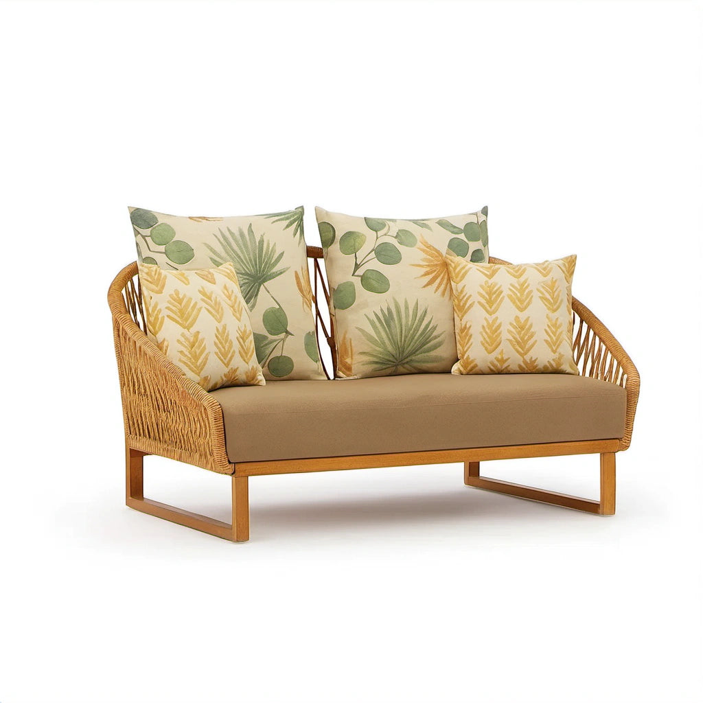 Outdoor Zweisitzer Sofa Holzrahmen Beige