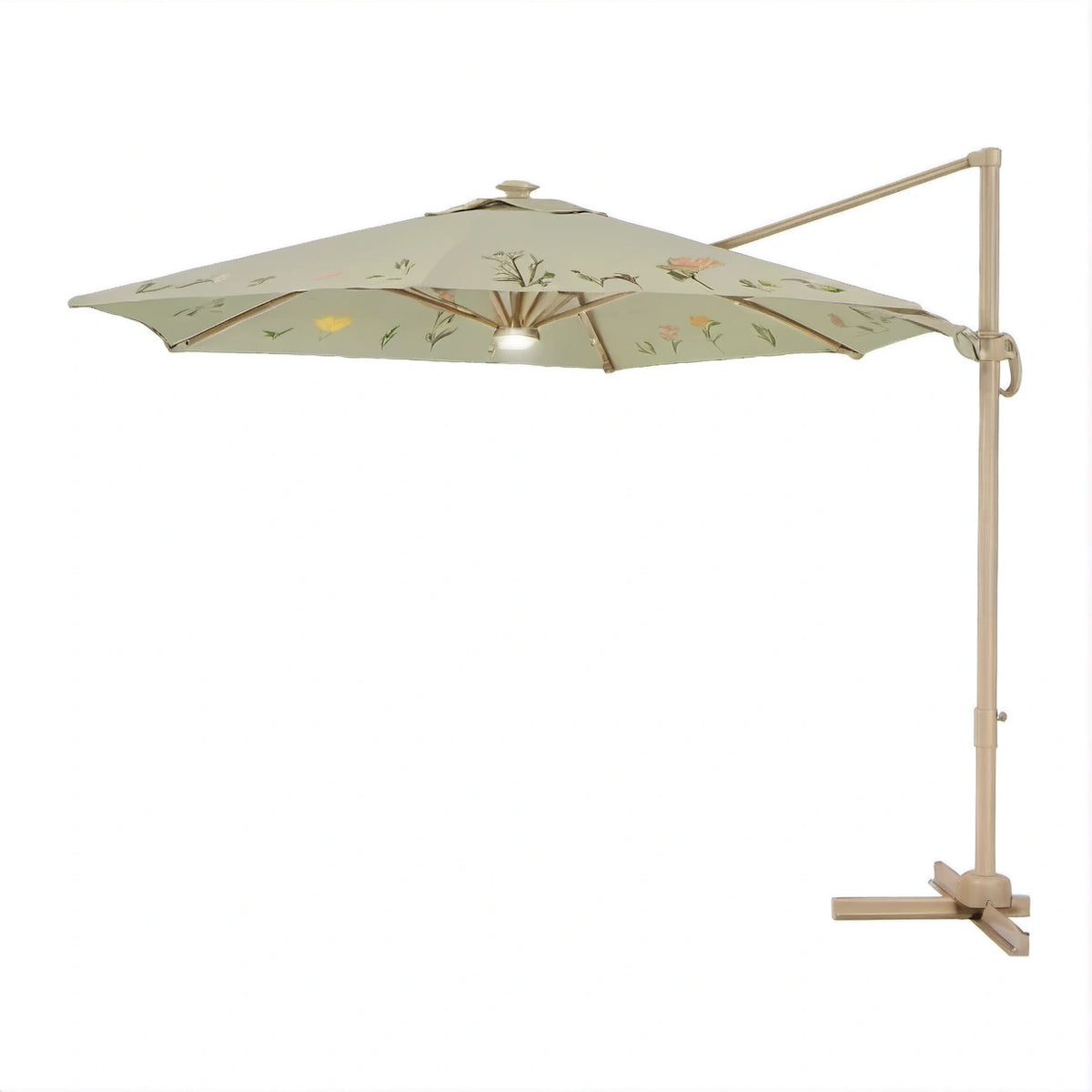 Ampelschirm aus Aluminium und Polyester, 3m, Grün mit Blumenmuster