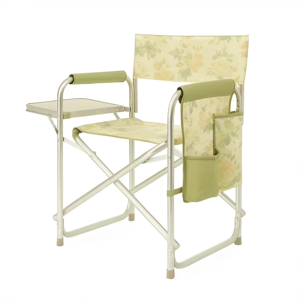 Klappstuhl mit Beistelltisch und Tasche - Aluminium und Polyester - Blumenmuster