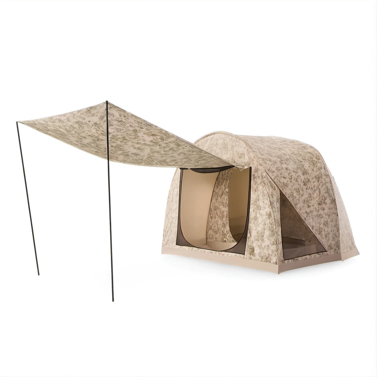 Campingzelt Kuppel mit Vordach aus Polyester für 4 Personen, Beige Tarnmuster