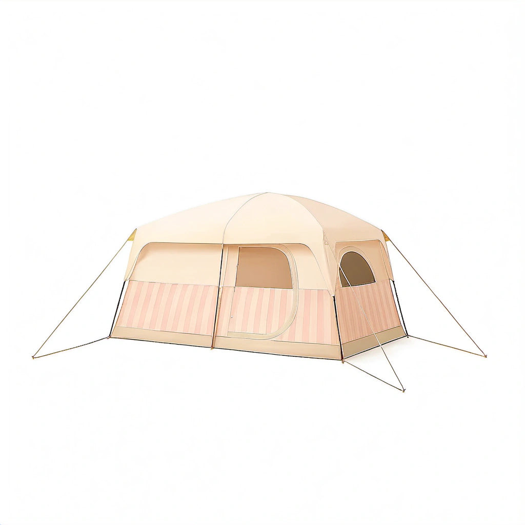 8-Personen Campingzelt Polyester Beige/Rosa Rechteckig 400x300x210cm